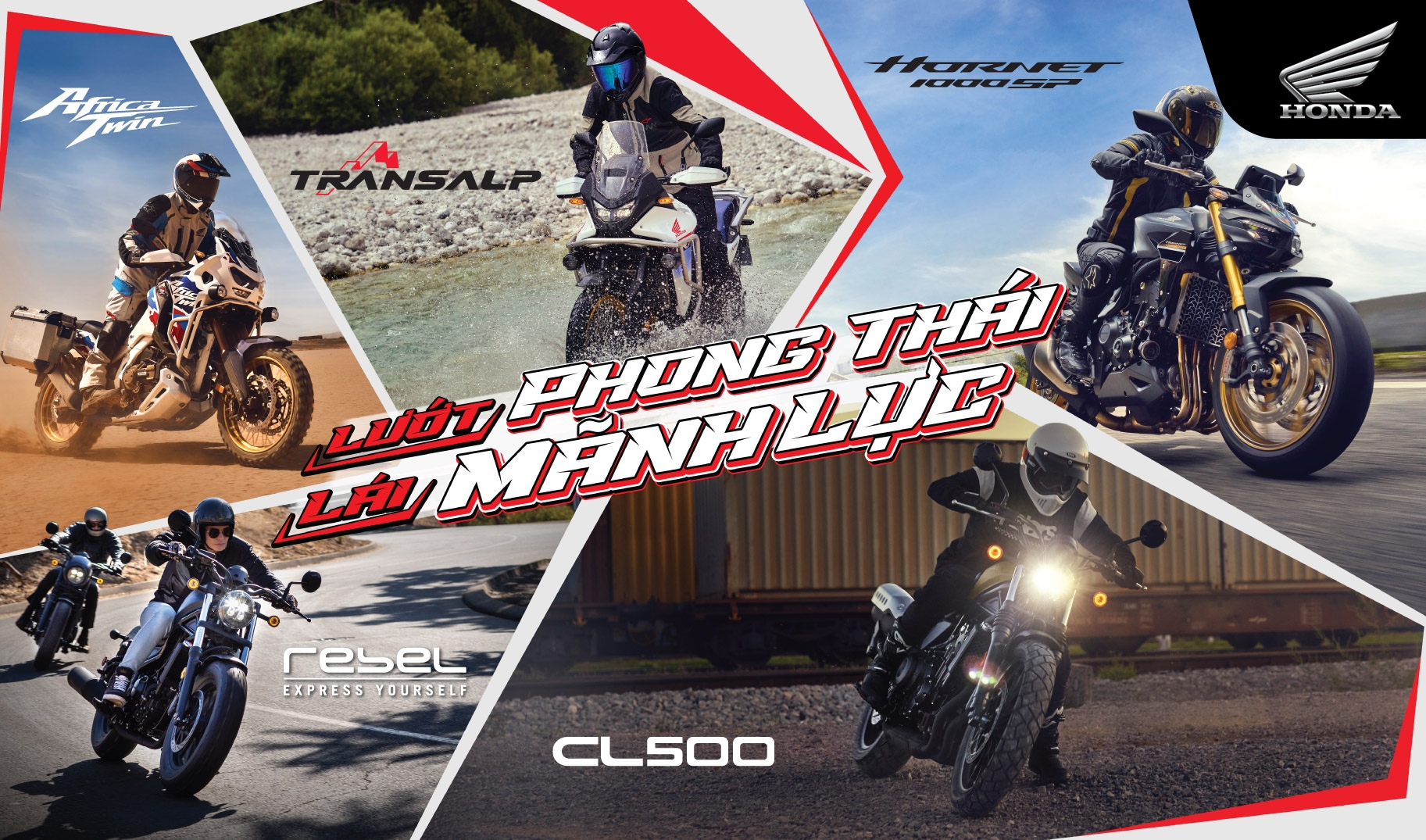 Honda Việt Nam giới thiệu các mẫu xe phân khối lớn REBEL 500, CL500, Hornet 1000 SP, Transalp, Africa Twin phiên bản 2025